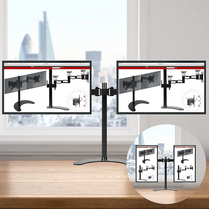 Duronic DM15D2 Monitorarm | Standfuß für 27" Zoll Bildschirm | Höhenverstellbar | 8kg Belastbarkeit | VESA 75/100 | Neigungswinkel -90° +35° | Drehbar um 360° | Monitorständer aus Stahl | Pivot