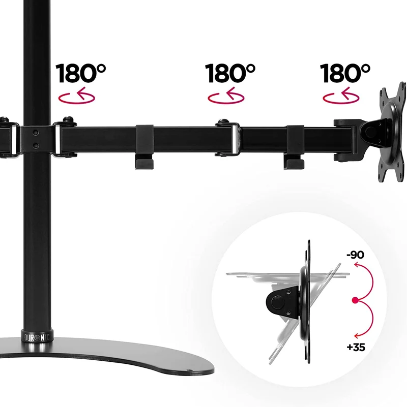 Duronic DM15D2 Monitorarm | Standfuß für 27" Zoll Bildschirm | Höhenverstellbar | 8kg Belastbarkeit | VESA 75/100 | Neigungswinkel -90° +35° | Drehbar um 360° | Monitorständer aus Stahl | Pivot
