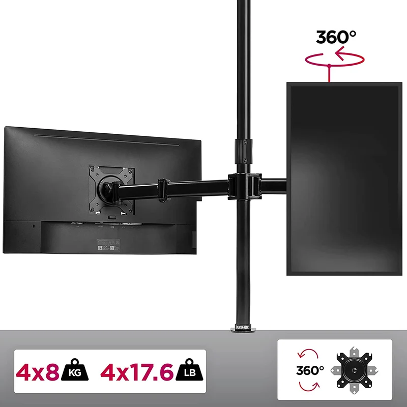 Duronic DMT254 Monitorarm | Monitor Halterung 4 Bildschirme bis 27" Zoll | LCD LED Display Ständer bis 8 kg | Höhenverstellbar | Neigbar -90° bis +85° | Drehbar 360° | Monitorhalterung 4fach Arm VESA