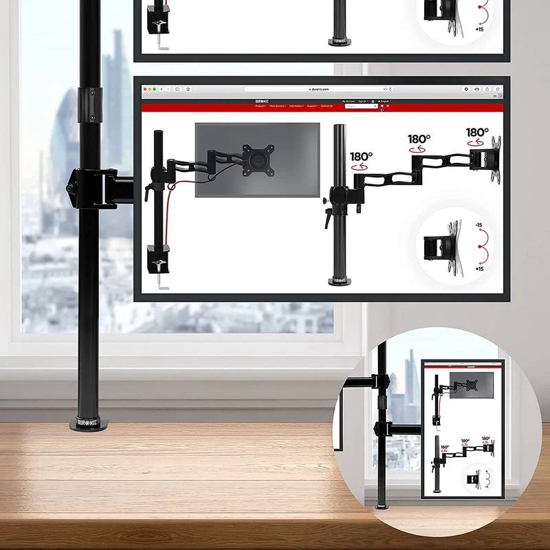 Duronic DMT252VX2 Monitorarm | Vertikale Monitor Halterung 2 Bildschirme bis 27" Zoll | 100 cm Stange | LCD LED Display bis 8 kg | Neigbar -90° bis +85° | Drehbar 360° | Monitorhalterung Tischklemme