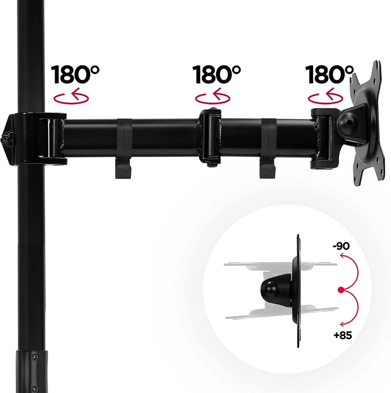 Duronic DMT252VX2 Monitorarm | Vertikale Monitor Halterung 2 Bildschirme bis 27" Zoll | 100 cm Stange | LCD LED Display bis 8 kg | Neigbar -90° bis +85° | Drehbar 360° | Monitorhalterung Tischklemme