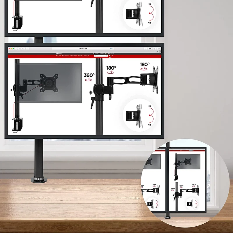 Duronic DMT252VX1 Monitorarm | Vertikale Monitor Halterung 2 Bildschirme bis 27" Zoll | 100 cm Stange | LCD LED Display bis 8 kg | Neigbar -90° bis +85° | Drehbar 360° | Monitorhalterung Tischklemme