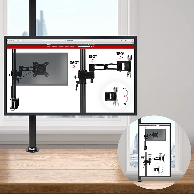 Duronic DMT251X2 Monitorarm | Monitor Halterung Bildschirme bis 27" Zoll | LCD LED Display Ständer bis 8 kg | Höhenverstellbar | Neigbar -90° bis +85° | Drehbar 360° | Monitorhalterung Arm VESA