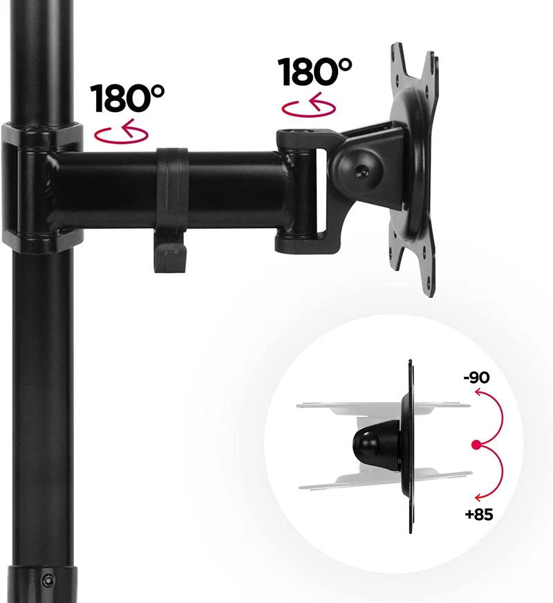 Duronic DMT251X2 Monitorarm | Monitor Halterung Bildschirme bis 27" Zoll | LCD LED Display Ständer bis 8 kg | Höhenverstellbar | Neigbar -90° bis +85° | Drehbar 360° | Monitorhalterung Arm VESA