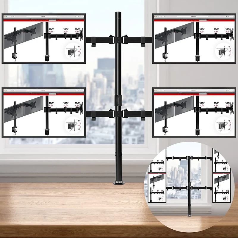 Duronic DMT154 Monitorarm | Vertikale Monitor Halterung 4 Bildschirme bis 27" Zoll | 100 cm Stange | LCD LED Display bis 8 kg | Neigbar -90° bis +35° | Drehbar 360° | Monitorhalterung Arm Tischklemme