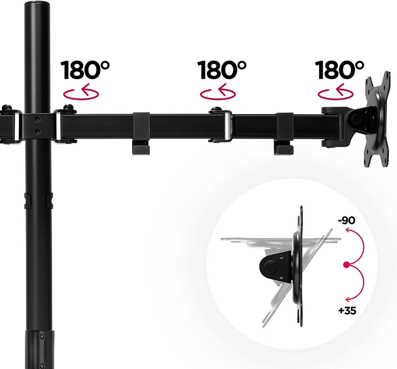 Duronic DMT154 Monitorarm | Vertikale Monitor Halterung 4 Bildschirme bis 27" Zoll | 100 cm Stange | LCD LED Display bis 8 kg | Neigbar -90° bis +35° | Drehbar 360° | Monitorhalterung Arm Tischklemme