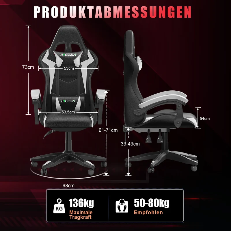 Ergonomisk Spillestol med RGB LED-lys, Tilbagelænet, Nakkestøtte og Lændestøtte Racing Stil
