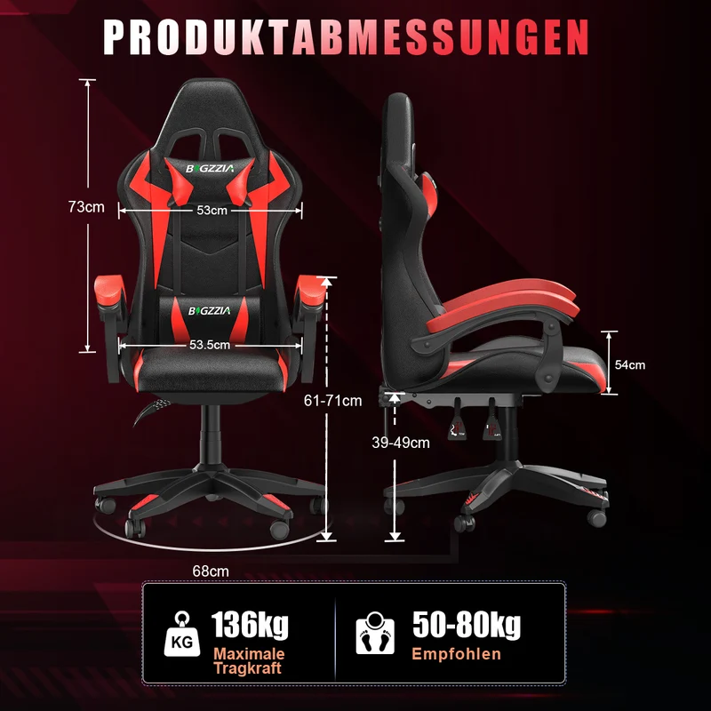 Ergonomisk Spillestol med RGB LED-lys, Tilbagelænet, Nakkestøtte og Lændestøtte Racing Stil