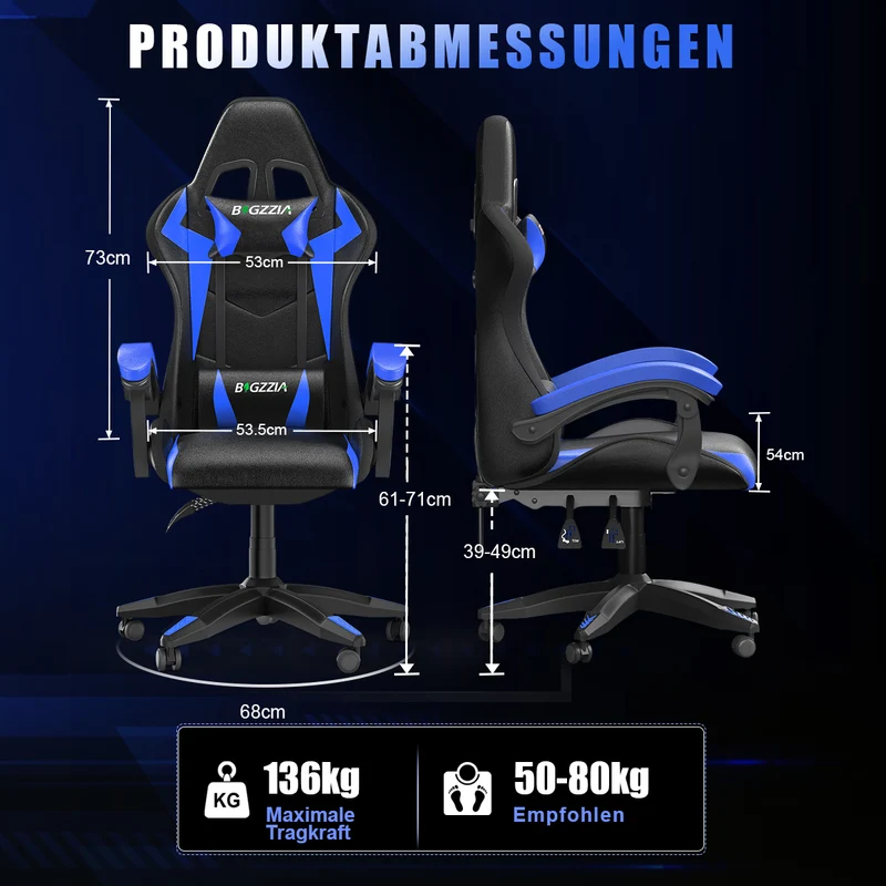 Ergonomisk Spillestol med RGB LED-lys, Tilbagelænet, Nakkestøtte og Lændestøtte Racing Stil