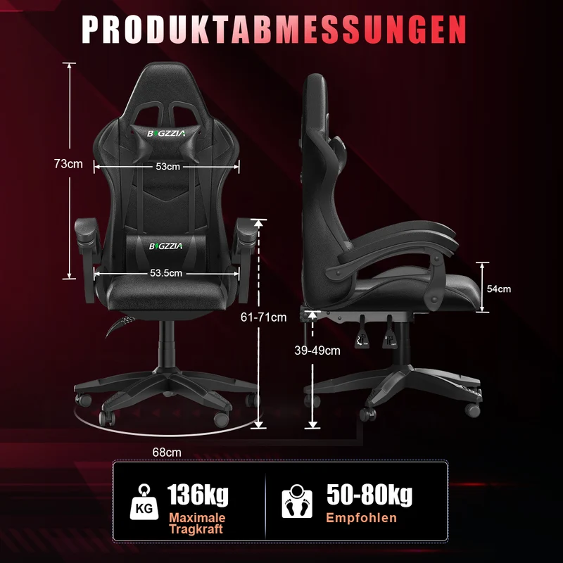Ergonomisk Spillestol med RGB LED-lys, Tilbagelænet, Nakkestøtte og Lændestøtte Racing Stil