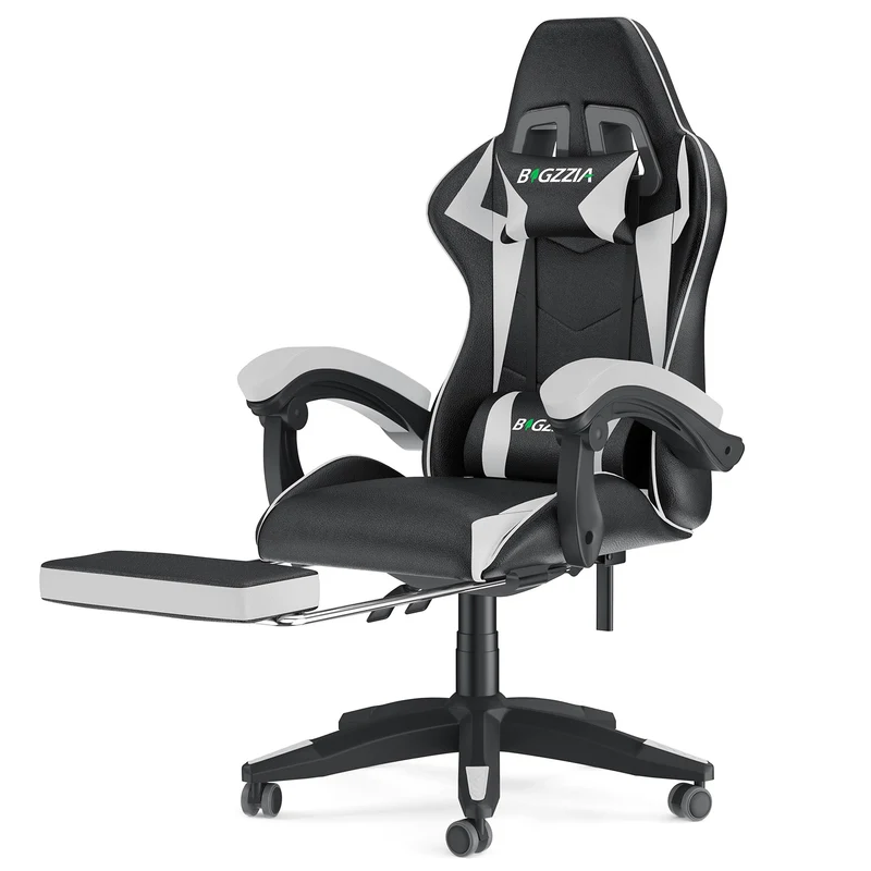 Ergonomischer Gaming-Stuhl, 135° Verstellbarer Drehstuhl mit Kopfstütze, Fußstütze und Lendenwirbelstütze, Bürostuhl aus PU-Leder