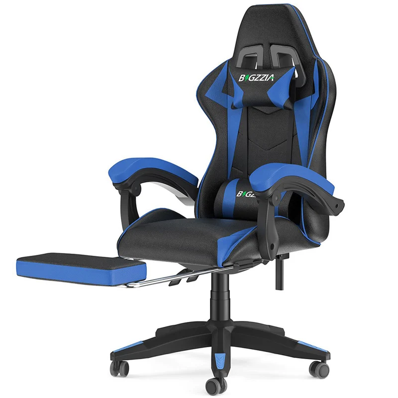 Ergonomischer Gaming-Stuhl, 135° Verstellbarer Drehstuhl mit Kopfstütze, Fußstütze und Lendenwirbelstütze, Bürostuhl aus PU-Leder
