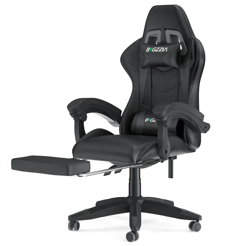 Ergonomischer Gaming-Stuhl, 135° Verstellbarer Drehstuhl mit Kopfstütze, Fußstütze und Lendenwirbelstütze, Bürostuhl aus PU-Leder