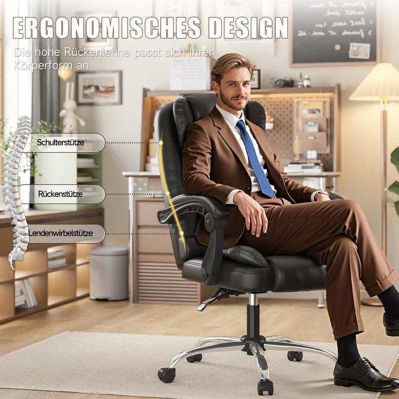 Ergonomische Executive Office Chair PU Leder hohen Rücken Computer Schreibtischstuhl mit Reclining Tilt-Funktion für Home Office arbeiten