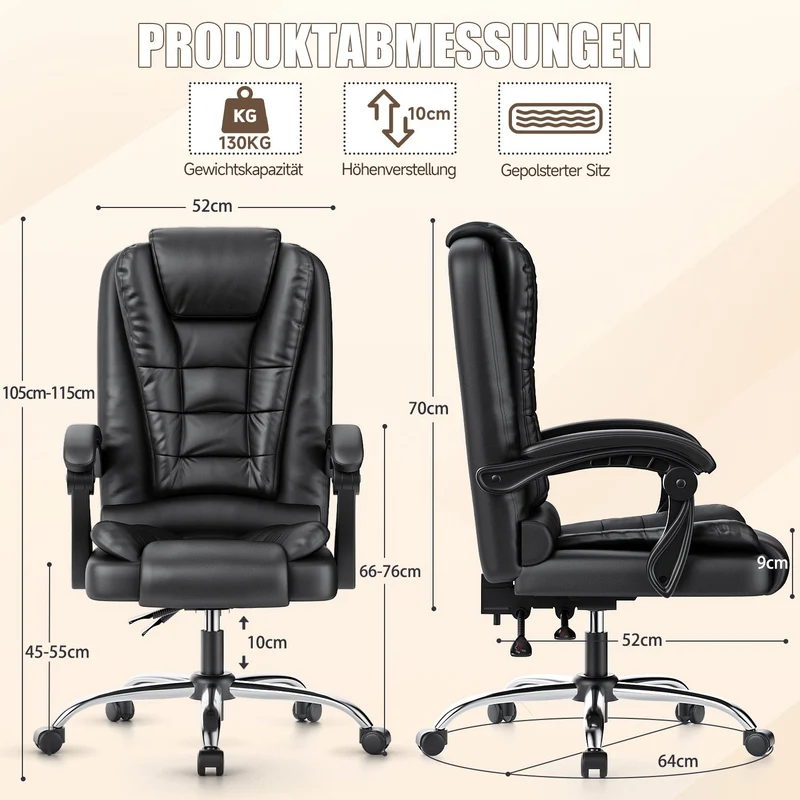 Ergonomische Executive Office Chair PU Leder hohen Rücken Computer Schreibtischstuhl mit Reclining Tilt-Funktion für Home Office arbeiten