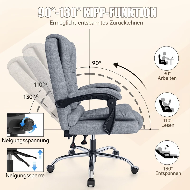 Ergonomische Executive Office Chair PU Leder hohen Rücken Computer Schreibtischstuhl mit Reclining Tilt-Funktion für Home Office arbeiten