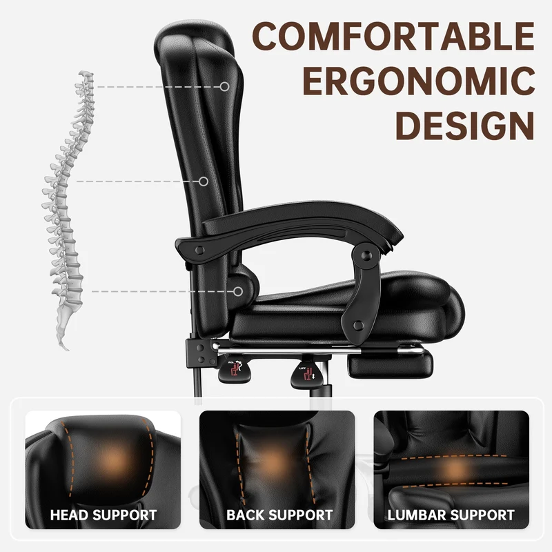 Ergonomische Executive Office Chair PU Leder hohen Rücken Computer Schreibtischstuhl mit Reclining Tilt-Funktion für Home Office arbeiten