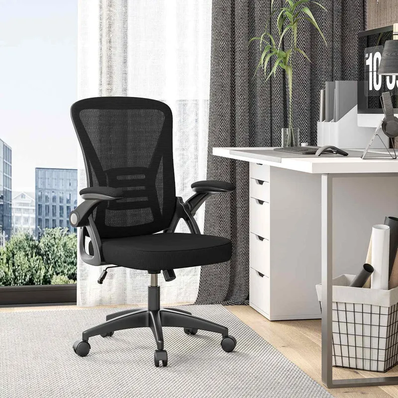 Bürostuhl Ergonomischer Schreibtischstuhl mit 90° Hochklappbarer Armlehne, Höhenverstellbarer Bürostuhl