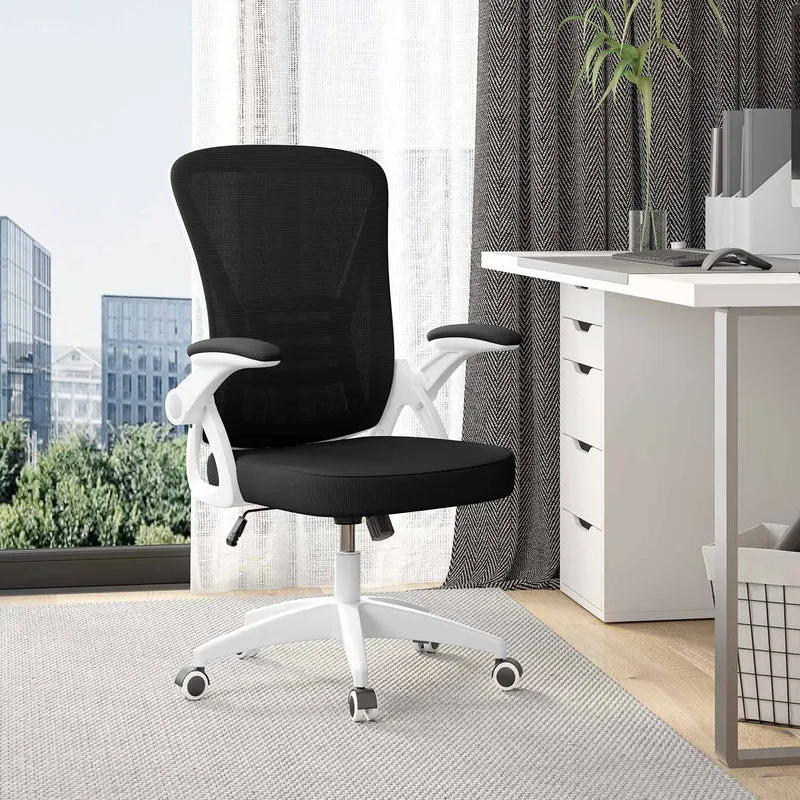 Bürostuhl Ergonomischer Schreibtischstuhl mit 90° Hochklappbarer Armlehne, Höhenverstellbarer Bürostuhl