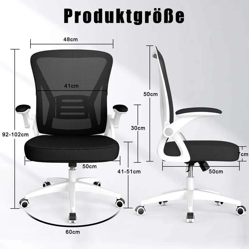Bürostuhl Ergonomischer Schreibtischstuhl mit 90° Hochklappbarer Armlehne, Höhenverstellbarer Bürostuhl