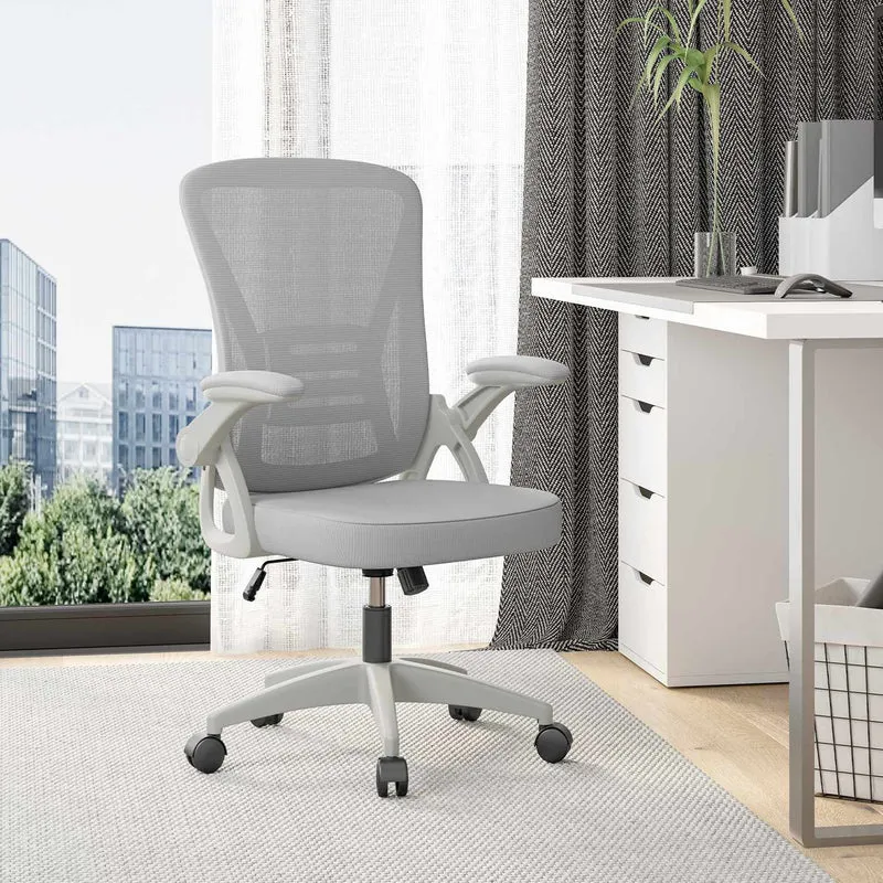 Bürostuhl Ergonomischer Schreibtischstuhl mit 90° Hochklappbarer Armlehne, Höhenverstellbarer Bürostuhl