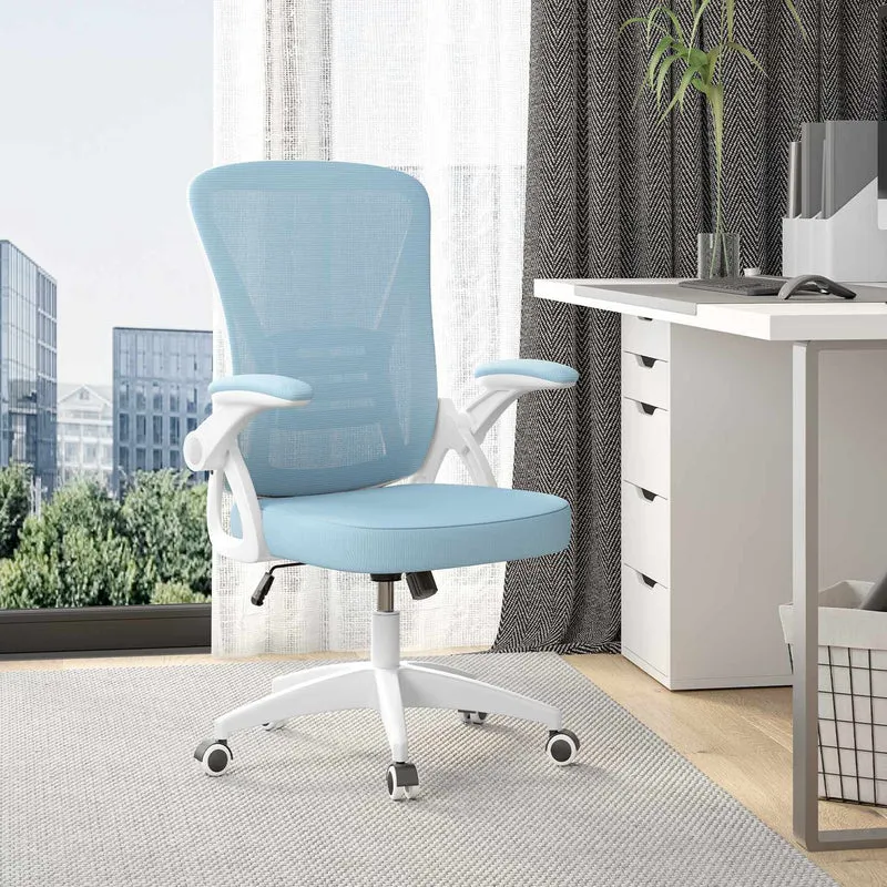 Bürostuhl Ergonomischer Schreibtischstuhl mit 90° Hochklappbarer Armlehne, Höhenverstellbarer Bürostuhl