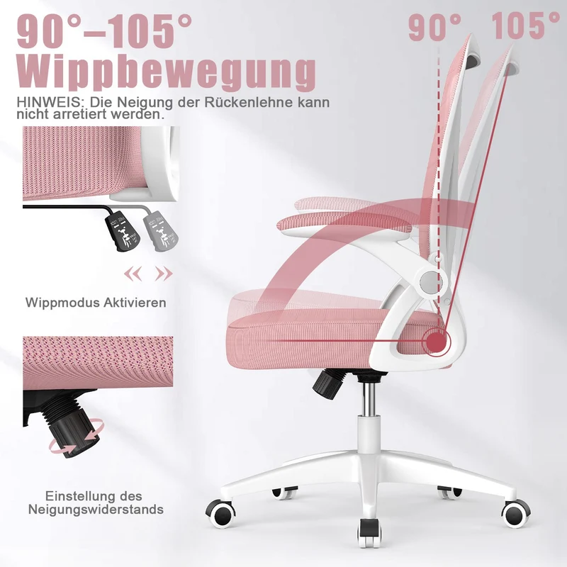 Bürostuhl Ergonomischer Schreibtischstuhl mit 90° Hochklappbarer Armlehne, Höhenverstellbarer Bürostuhl