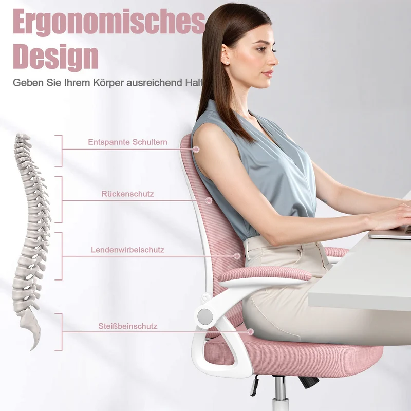 Bürostuhl Ergonomischer Schreibtischstuhl mit 90° Hochklappbarer Armlehne, Höhenverstellbarer Bürostuhl