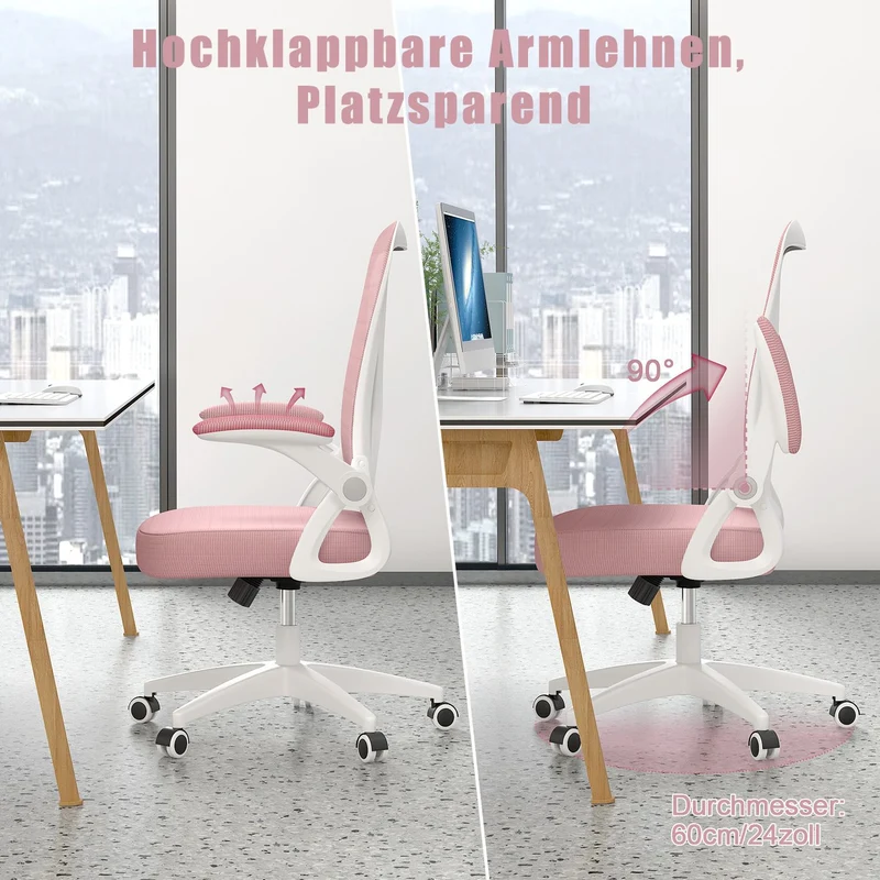 Bürostuhl Ergonomischer Schreibtischstuhl mit 90° Hochklappbarer Armlehne, Höhenverstellbarer Bürostuhl