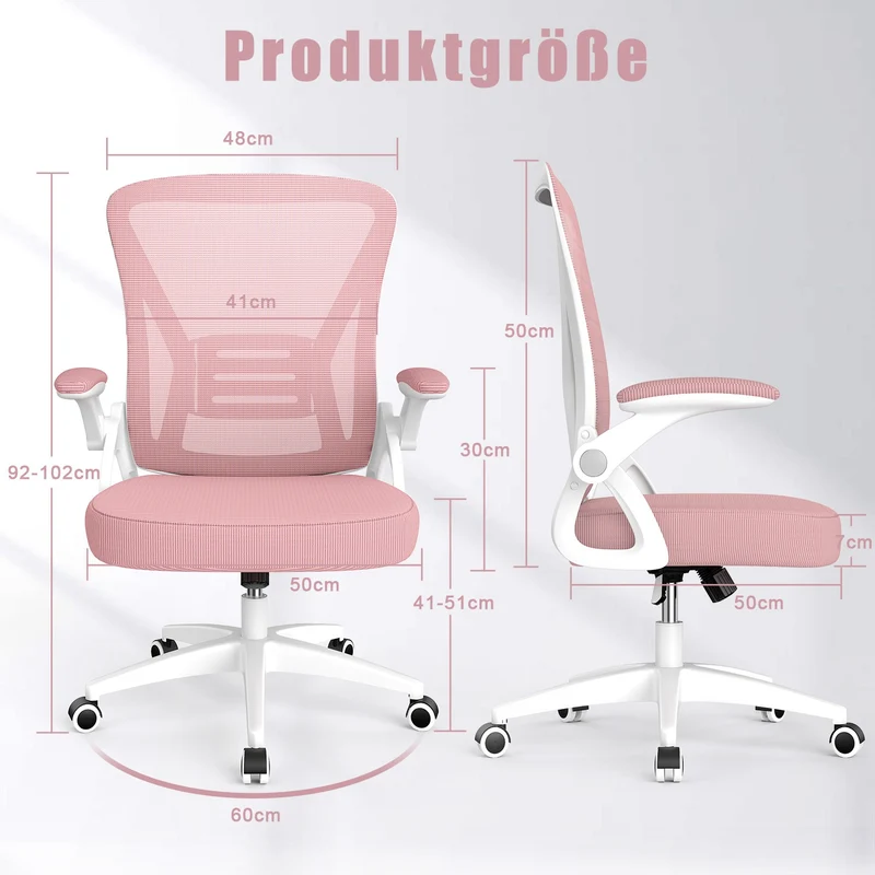 Bürostuhl Ergonomischer Schreibtischstuhl mit 90° Hochklappbarer Armlehne, Höhenverstellbarer Bürostuhl