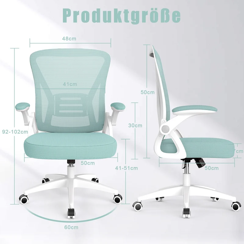 Bürostuhl Ergonomischer Schreibtischstuhl mit 90° Hochklappbarer Armlehne, Höhenverstellbarer Bürostuhl
