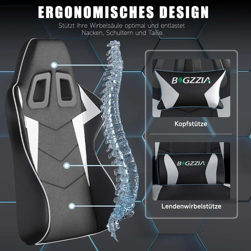 Bürostuhl Gaming Stuhl Sessel Ergonomischer Gamer Stuhl, Bürostuhl mit Kopfstütze und Lendenkissen