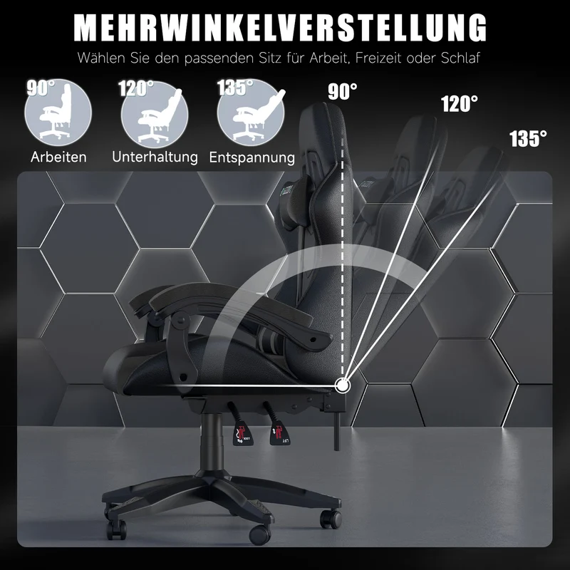 Bürostuhl Gaming Stuhl Sessel Ergonomischer Gamer Stuhl, Bürostuhl mit Kopfstütze und Lendenkissen