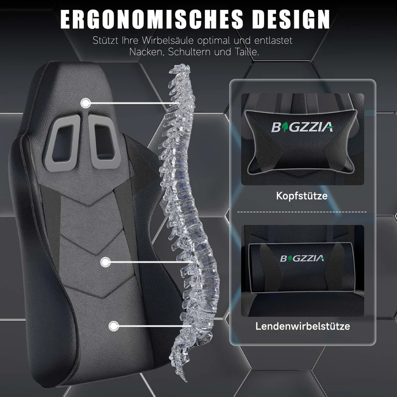 Bürostuhl Gaming Stuhl Sessel Ergonomischer Gamer Stuhl, Bürostuhl mit Kopfstütze und Lendenkissen