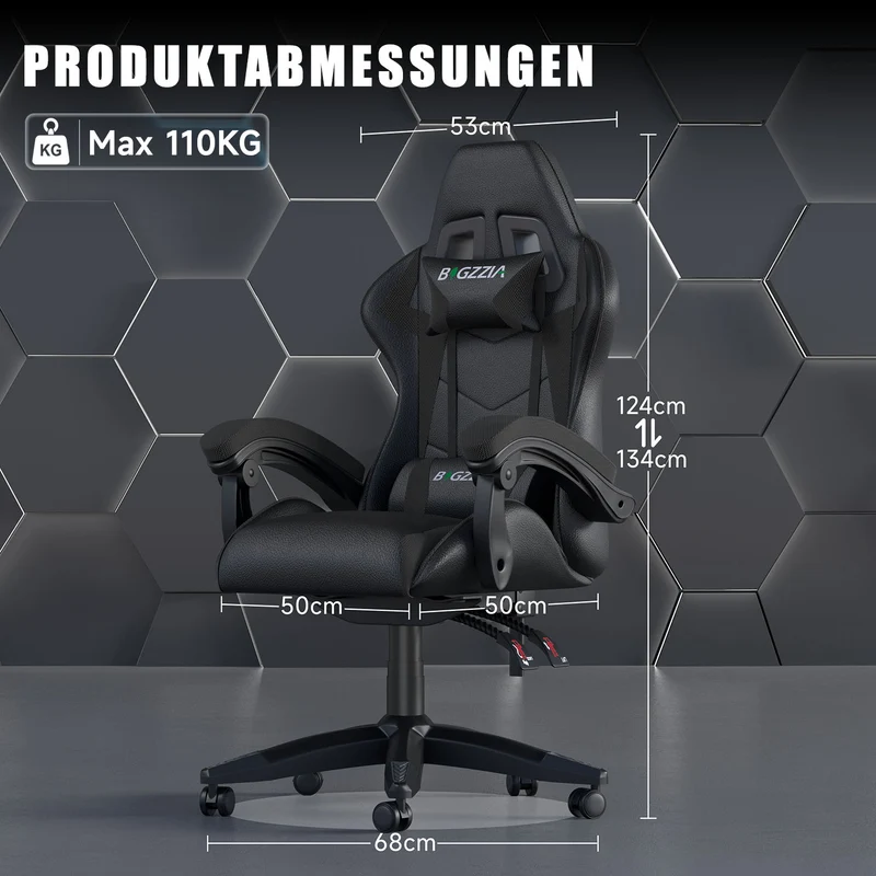 Bürostuhl Gaming Stuhl Sessel Ergonomischer Gamer Stuhl, Bürostuhl mit Kopfstütze und Lendenkissen