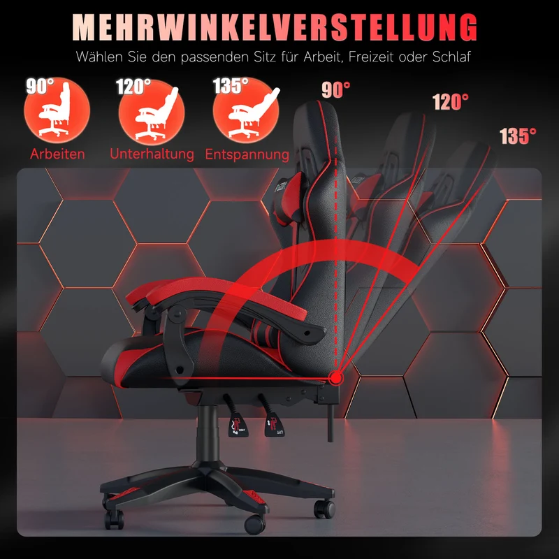 Bürostuhl Gaming Stuhl Sessel Ergonomischer Gamer Stuhl, Bürostuhl mit Kopfstütze und Lendenkissen