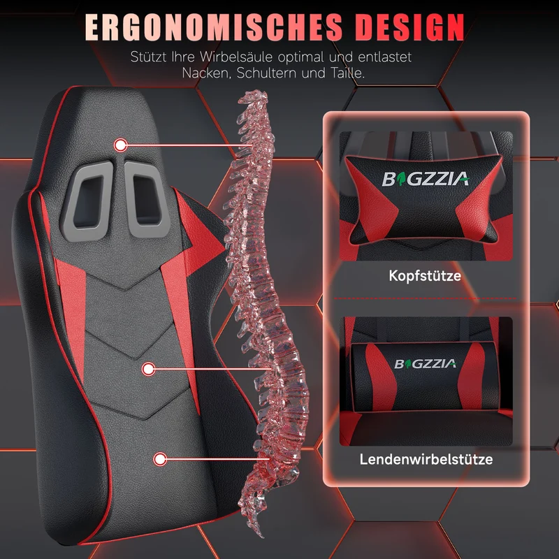 Bürostuhl Gaming Stuhl Sessel Ergonomischer Gamer Stuhl, Bürostuhl mit Kopfstütze und Lendenkissen