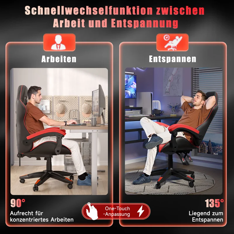 Bürostuhl Gaming Stuhl Sessel Ergonomischer Gamer Stuhl, Bürostuhl mit Kopfstütze und Lendenkissen