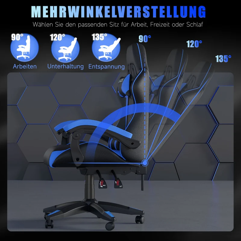 Bürostuhl Gaming Stuhl Sessel Ergonomischer Gamer Stuhl, Bürostuhl mit Kopfstütze und Lendenkissen