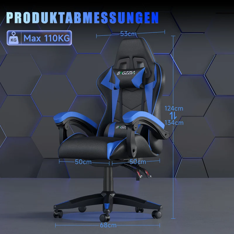 Bürostuhl Gaming Stuhl Sessel Ergonomischer Gamer Stuhl, Bürostuhl mit Kopfstütze und Lendenkissen
