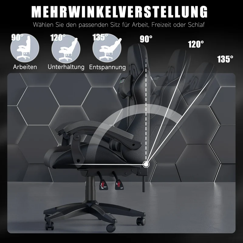 Bürostuhl Gaming Stuhl Sessel Ergonomischer Gamer Stuhl, Bürostuhl mit Kopfstütze und Lendenkissen