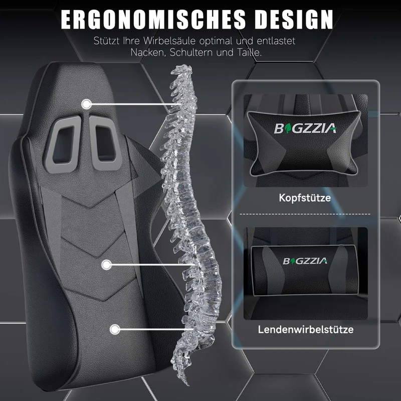 Bürostuhl Gaming Stuhl Sessel Ergonomischer Gamer Stuhl, Bürostuhl mit Kopfstütze und Lendenkissen