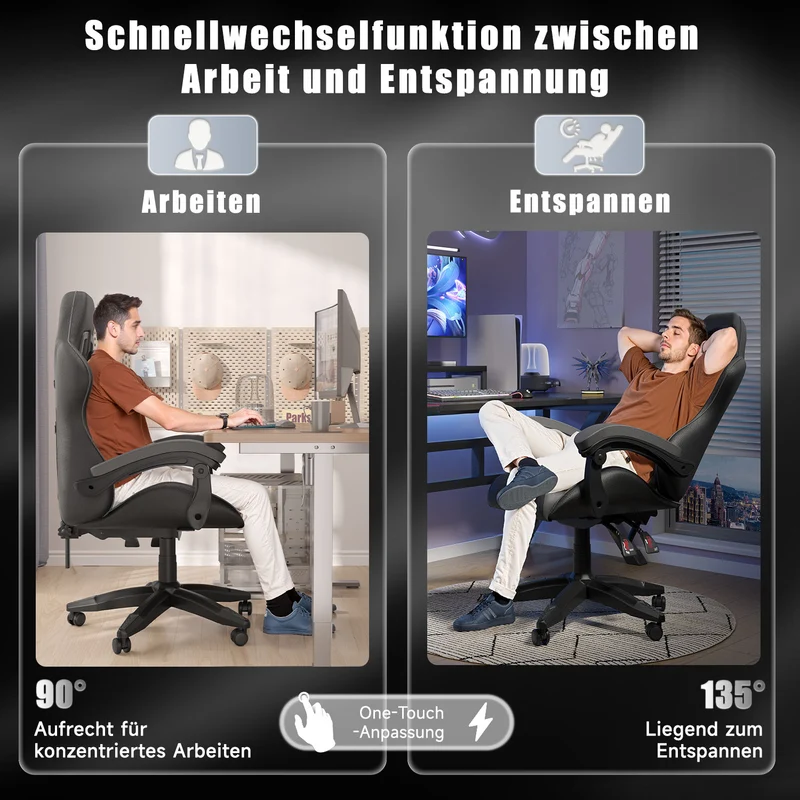 Bürostuhl Gaming Stuhl Sessel Ergonomischer Gamer Stuhl, Bürostuhl mit Kopfstütze und Lendenkissen