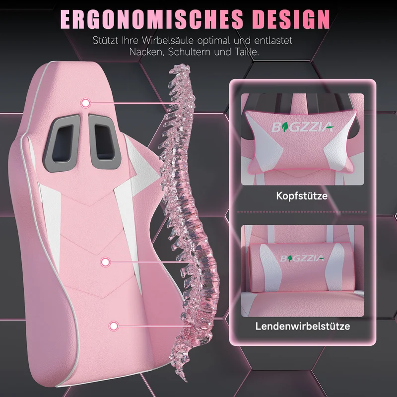 Bürostuhl Gaming Stuhl Sessel Ergonomischer Gamer Stuhl, Bürostuhl mit Kopfstütze und Lendenkissen
