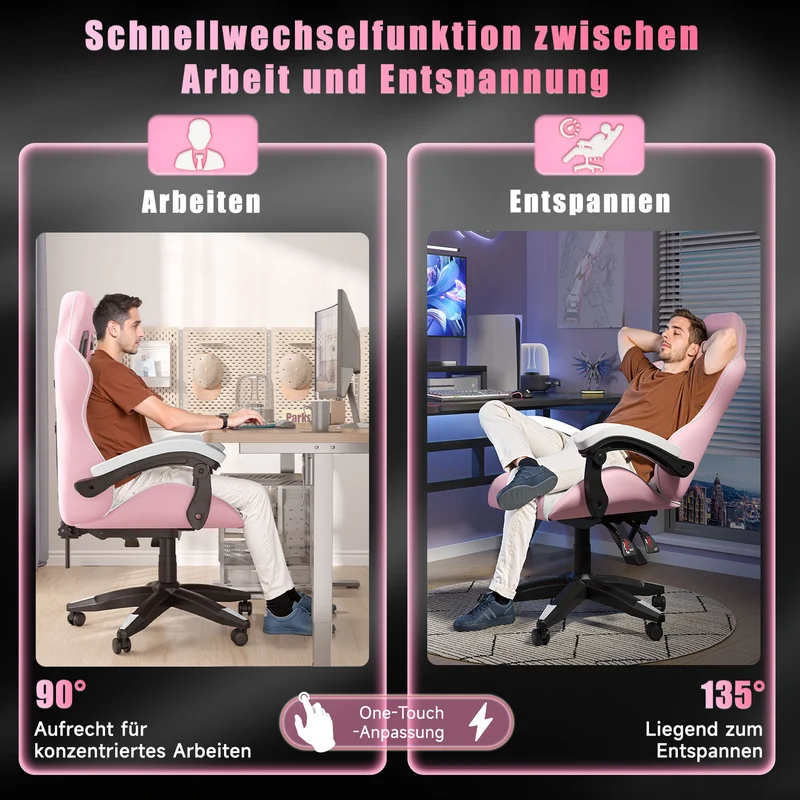 Bürostuhl Gaming Stuhl Sessel Ergonomischer Gamer Stuhl, Bürostuhl mit Kopfstütze und Lendenkissen