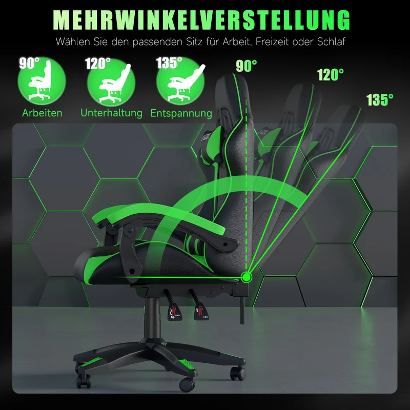 Bürostuhl Gaming Stuhl Sessel Ergonomischer Gamer Stuhl, Bürostuhl mit Kopfstütze und Lendenkissen