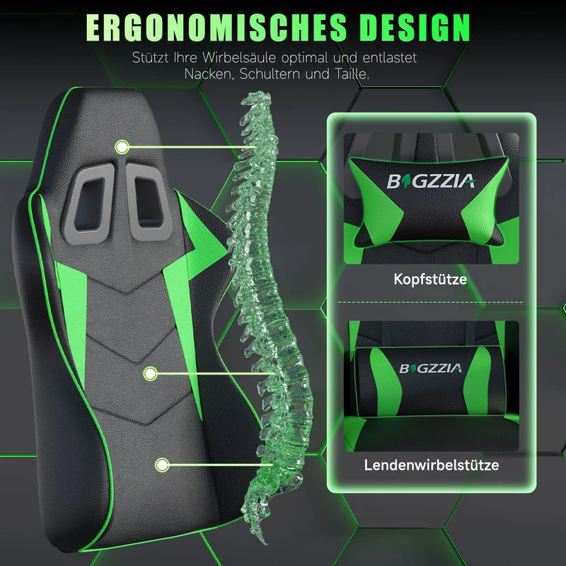 Bürostuhl Gaming Stuhl Sessel Ergonomischer Gamer Stuhl, Bürostuhl mit Kopfstütze und Lendenkissen