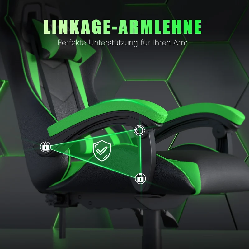 Bürostuhl Gaming Stuhl Sessel Ergonomischer Gamer Stuhl, Bürostuhl mit Kopfstütze und Lendenkissen