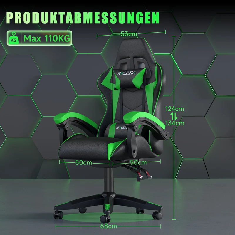 Bürostuhl Gaming Stuhl Sessel Ergonomischer Gamer Stuhl, Bürostuhl mit Kopfstütze und Lendenkissen