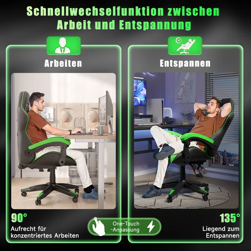 Bürostuhl Gaming Stuhl Sessel Ergonomischer Gamer Stuhl, Bürostuhl mit Kopfstütze und Lendenkissen